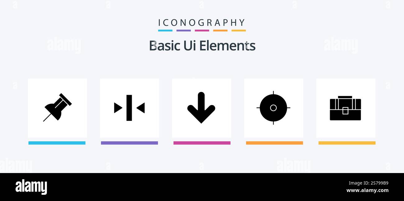 Basic Ui Elements Glyph 5 Icon Pack Including case. bag. down. aim ...