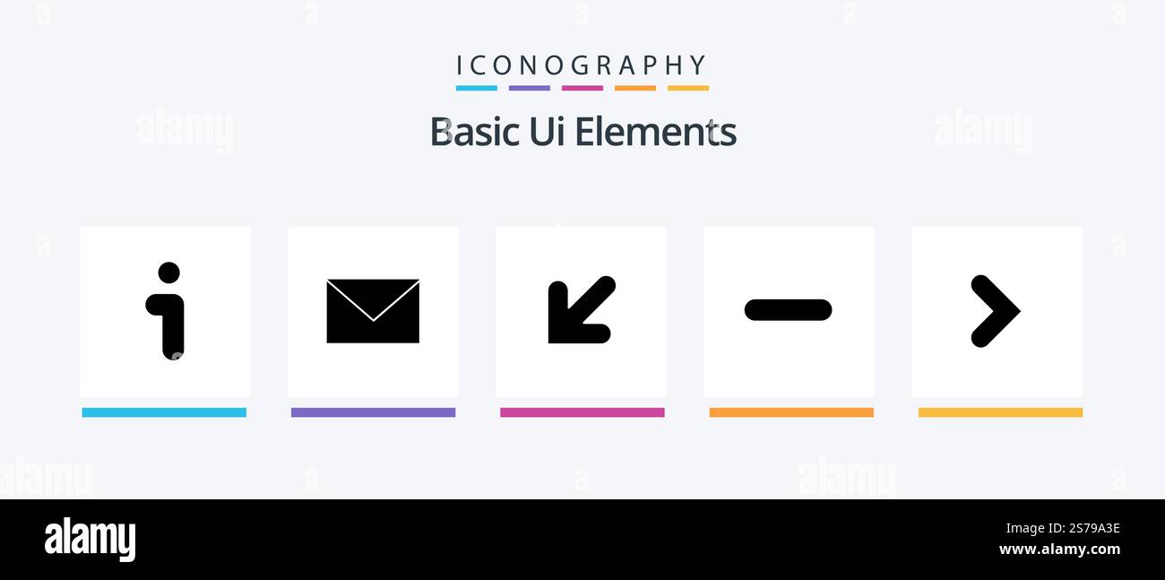 Basic Ui Elements Glyph 5 Icon Pack Including right. remove. arrow. minus. delete. Creative Icons Design Stock Vector