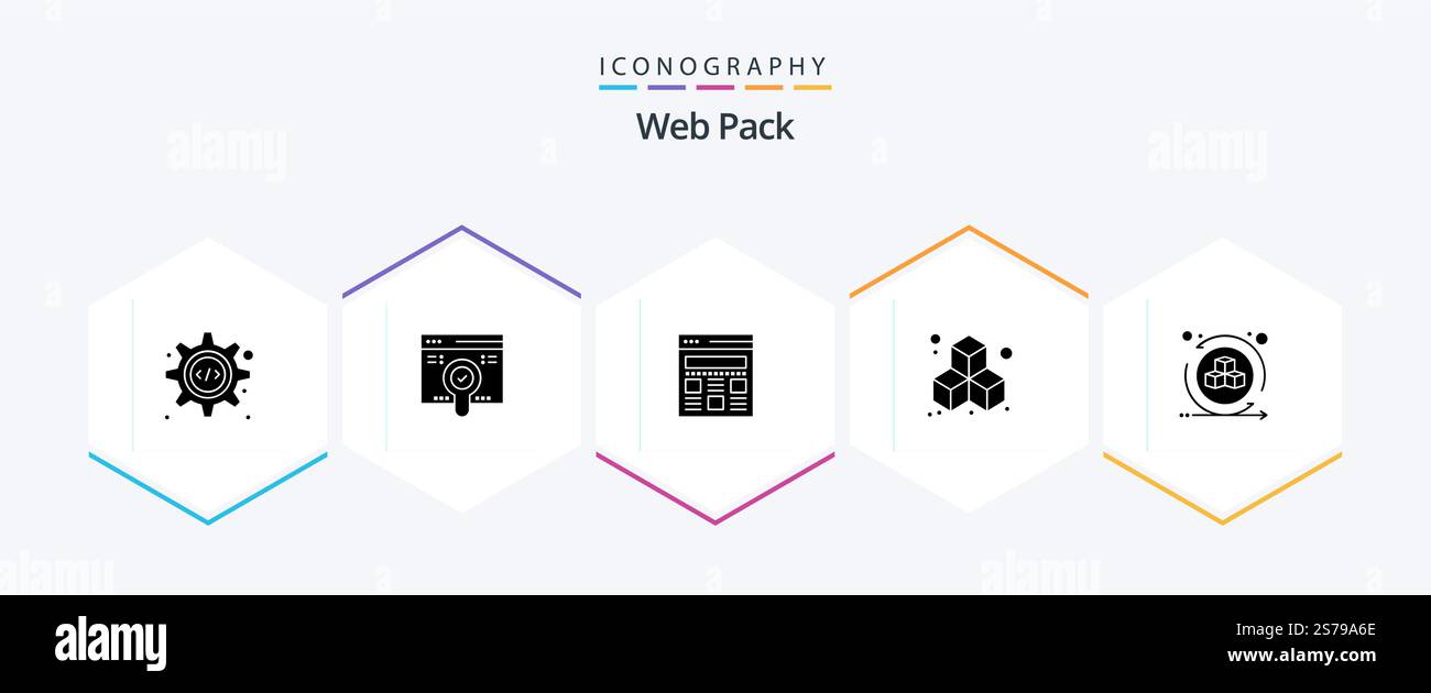 Web Pack 25 Glyph icon pack including . interactive3d. interface. d environmentd shapes. box Stock Vector