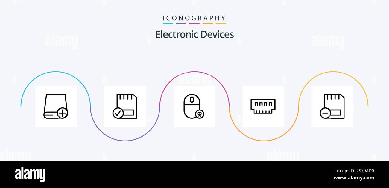 Devices Line 5 Icon Pack Including gadget. computers. devices. mouse. gadget Stock Vector