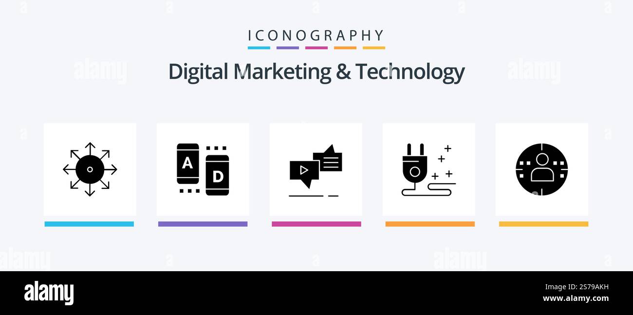 Digital Marketing And Technology Glyph 5 Icon Pack Including man. cable ...