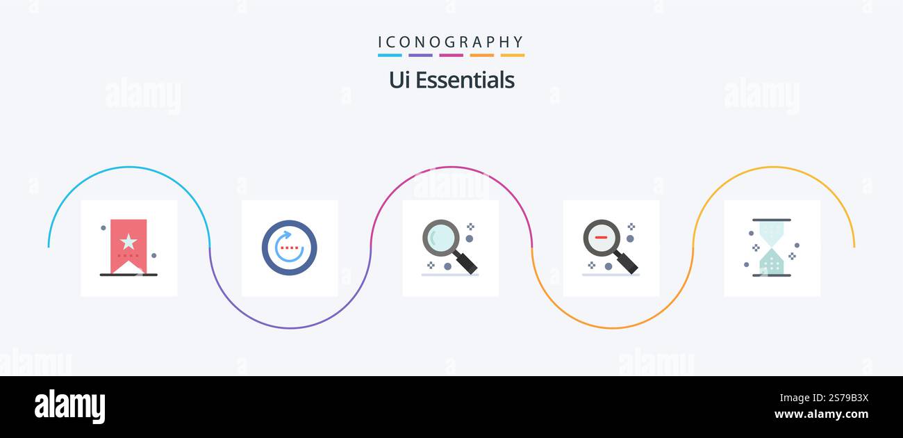 Ui Essentials Flat 5 Icon Pack Including out. magnifier. sync. ui. magnifying Stock Vector