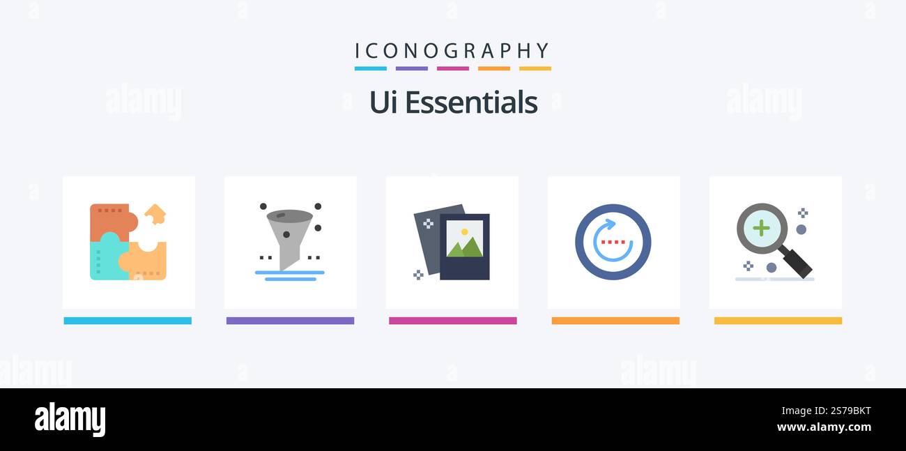 Ui Essentials Flat 5 Icon Pack Including sync. refresh. ui. browser. photography. Creative Icons Design Stock Vector