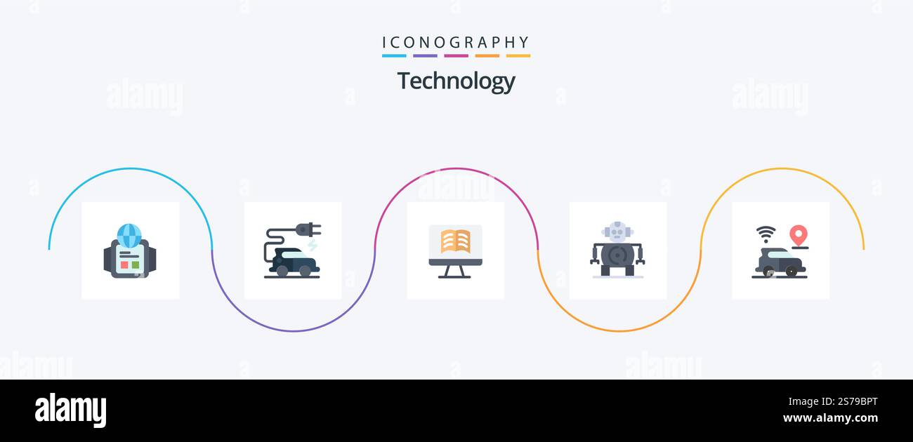 Technology Flat 5 Icon Pack Including . technology. ontechnology. map ...