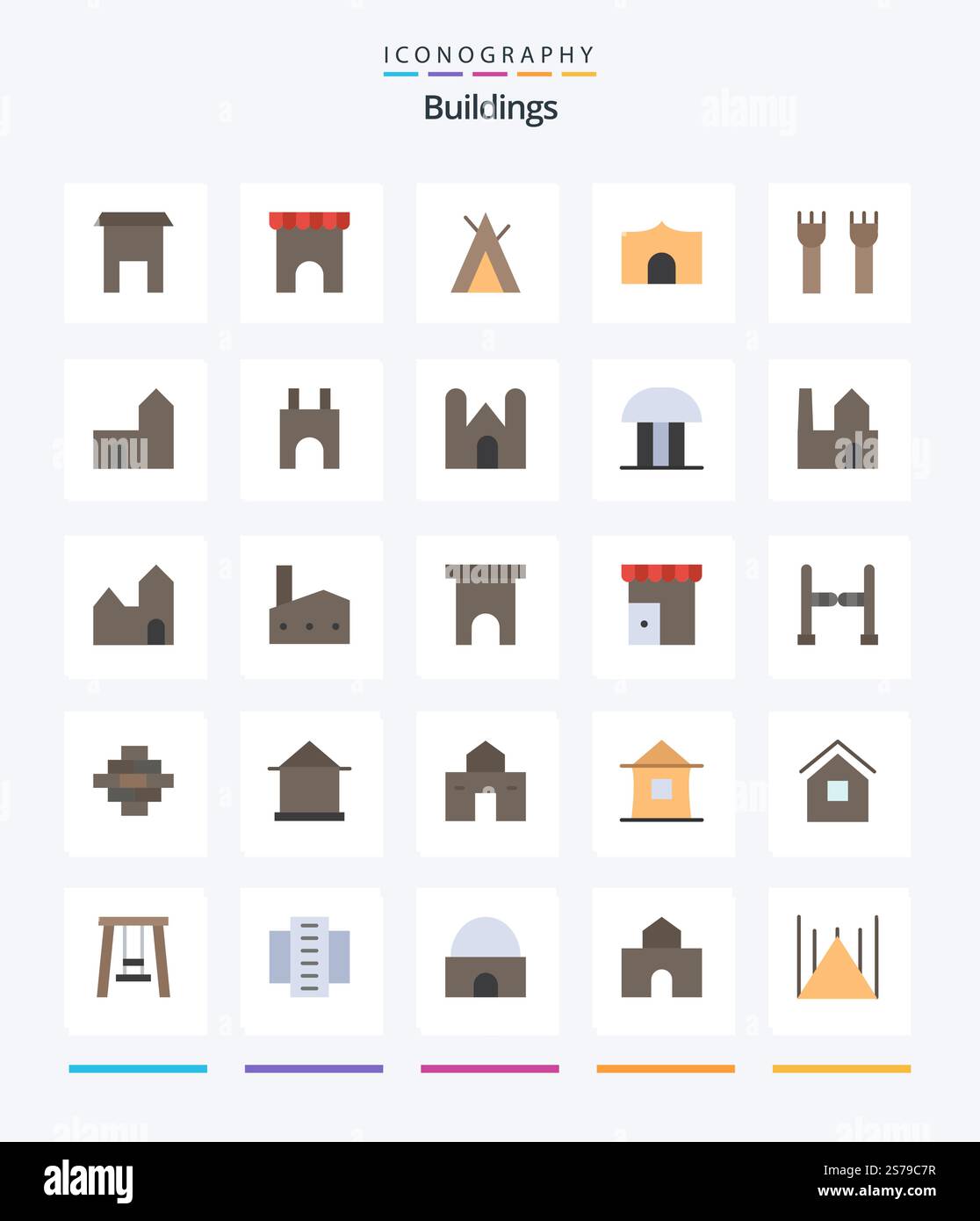 Creative Buildings 25 Flat icon pack Such As factory. court of law ...