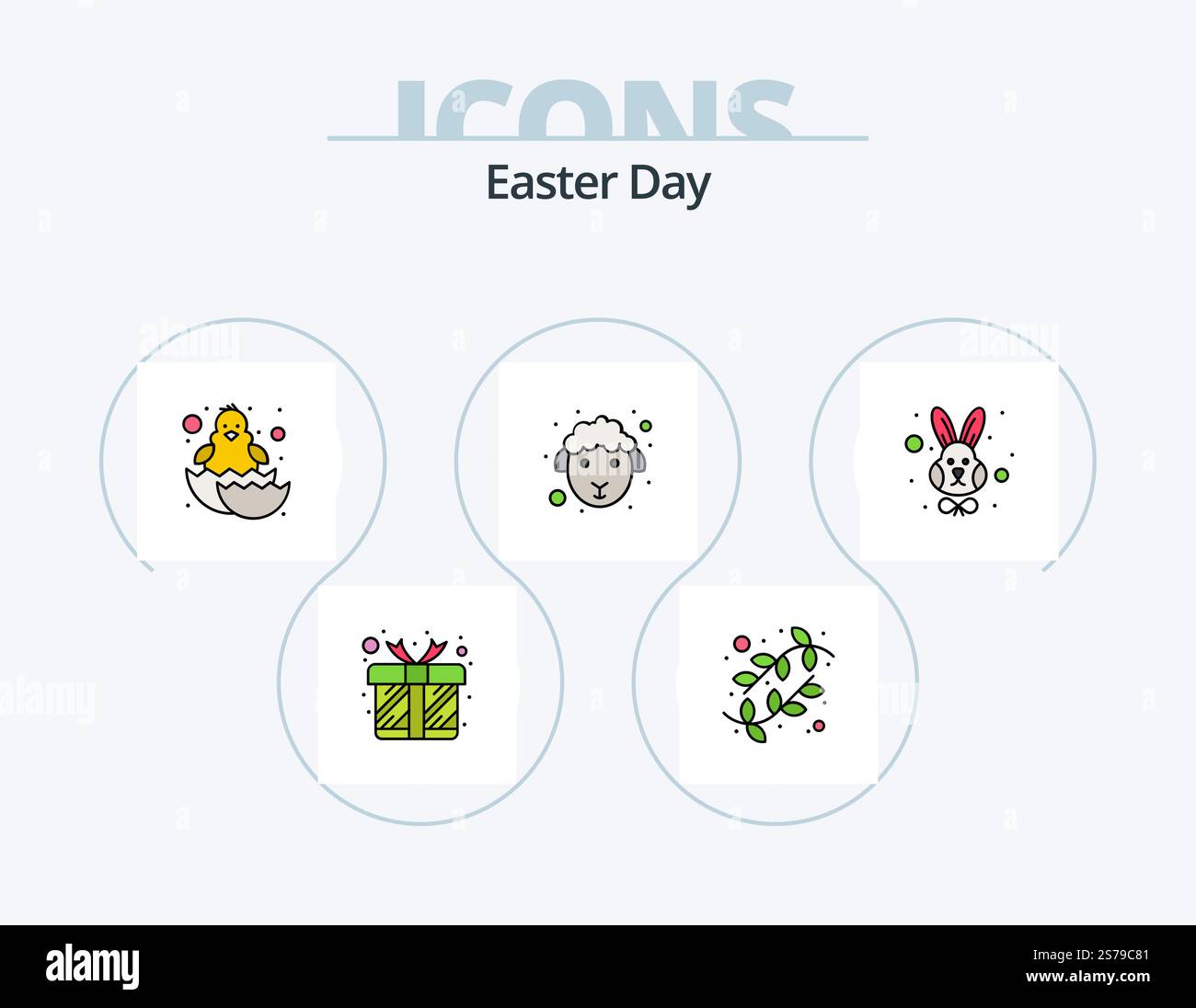 Easter Line Filled Icon Pack 5 Icon Design. cart. sheep. cross. lamb. face Stock Vector