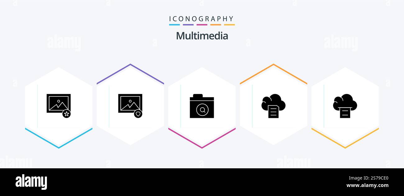 Multimedia 25 Glyph icon pack including . document. Stock Vector