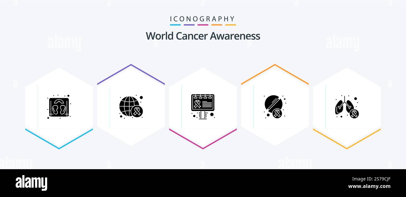 World Cancer Awareness 25 Glyph icon pack including lung. cancer ...