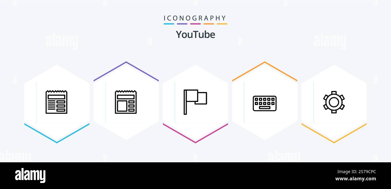 Youtube 25 Line icon pack including setting. basic. basic. key. typing Stock Vector