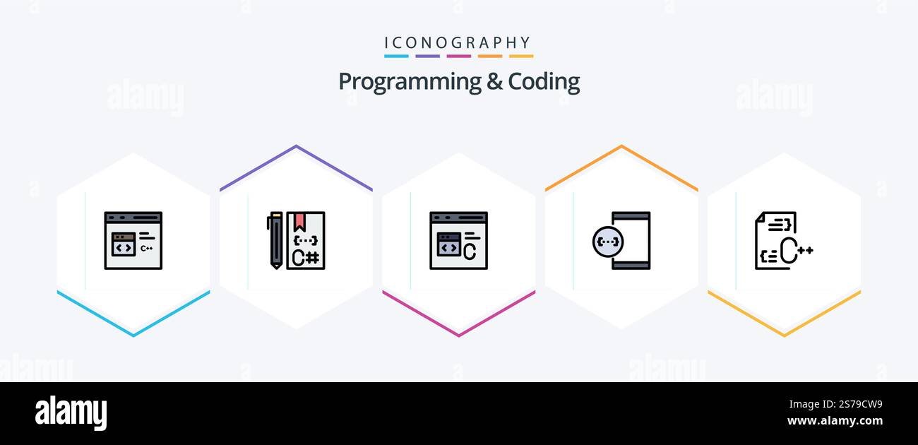Programming And Coding 25 FilledLine icon pack including . . development. file. develop Stock Vector