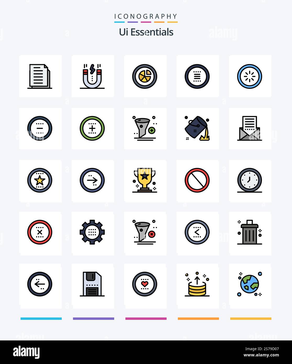 Creative Ui Essentials 25 Line FIlled icon pack  Such As hamburger. app. magnet. report. diagram Stock Vector