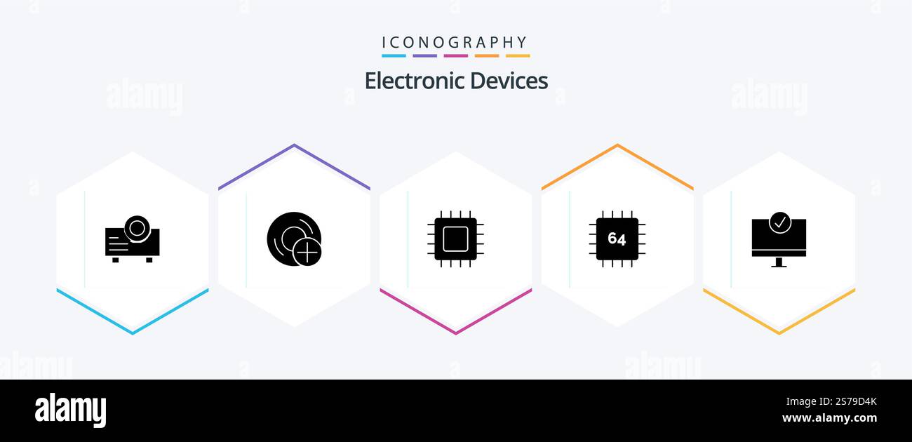 Devices 25 Glyph icon pack including hardware. devices. chip. connected. hardware Stock Vector