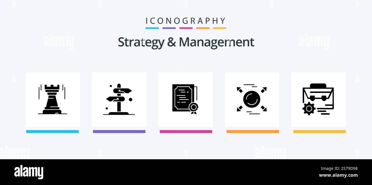 Strategy And Management Glyph 5 Icon Pack Including direction. circle ...