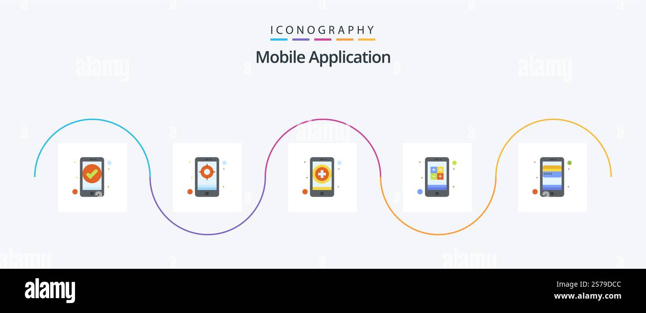 Mobile Application Flat 5 Icon Pack Including card. interaction. app. culculater. app Stock Vector