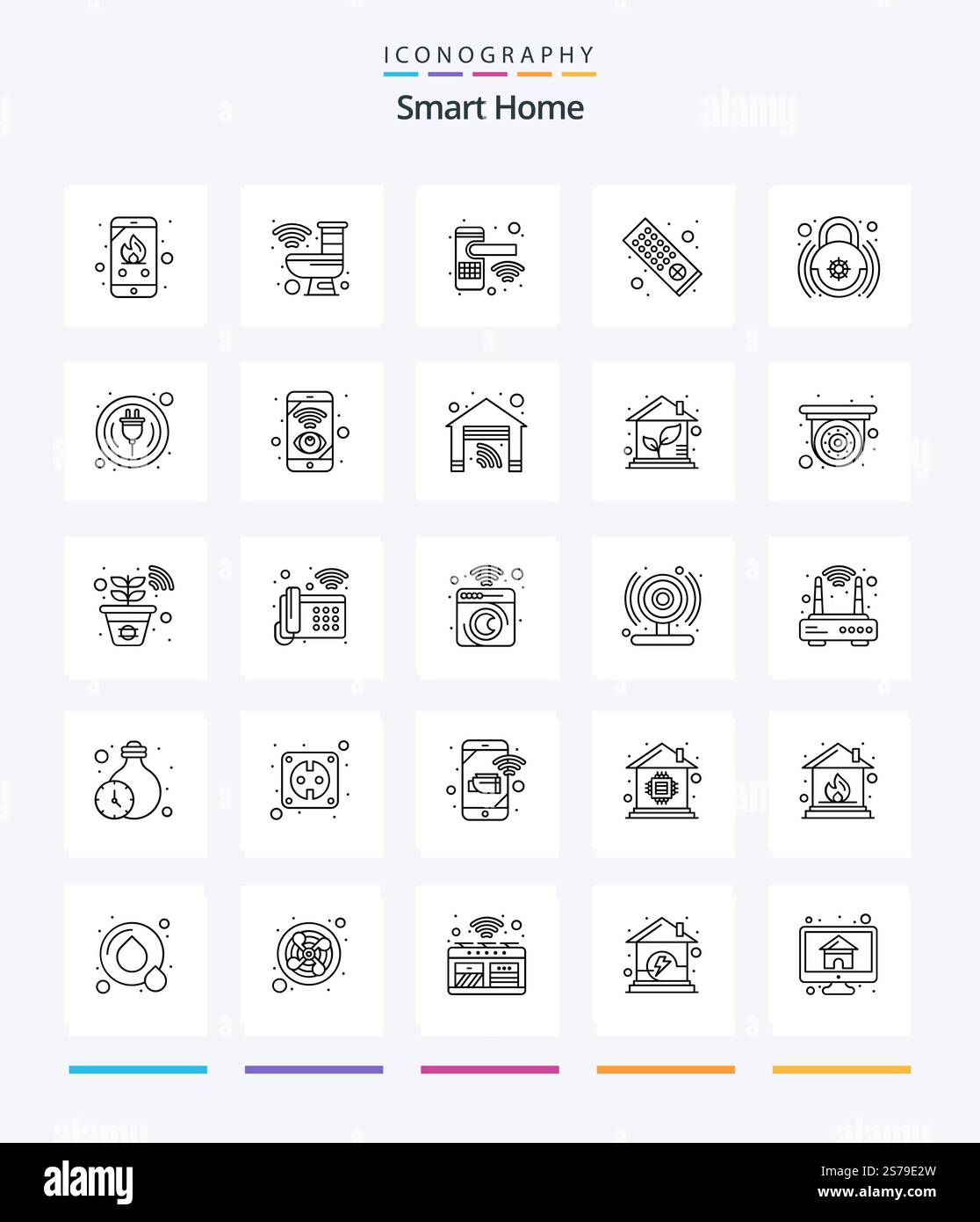Creative Smart Home 25 OutLine icon pack  Such As control. remote control. smart. remote. security Stock Vector