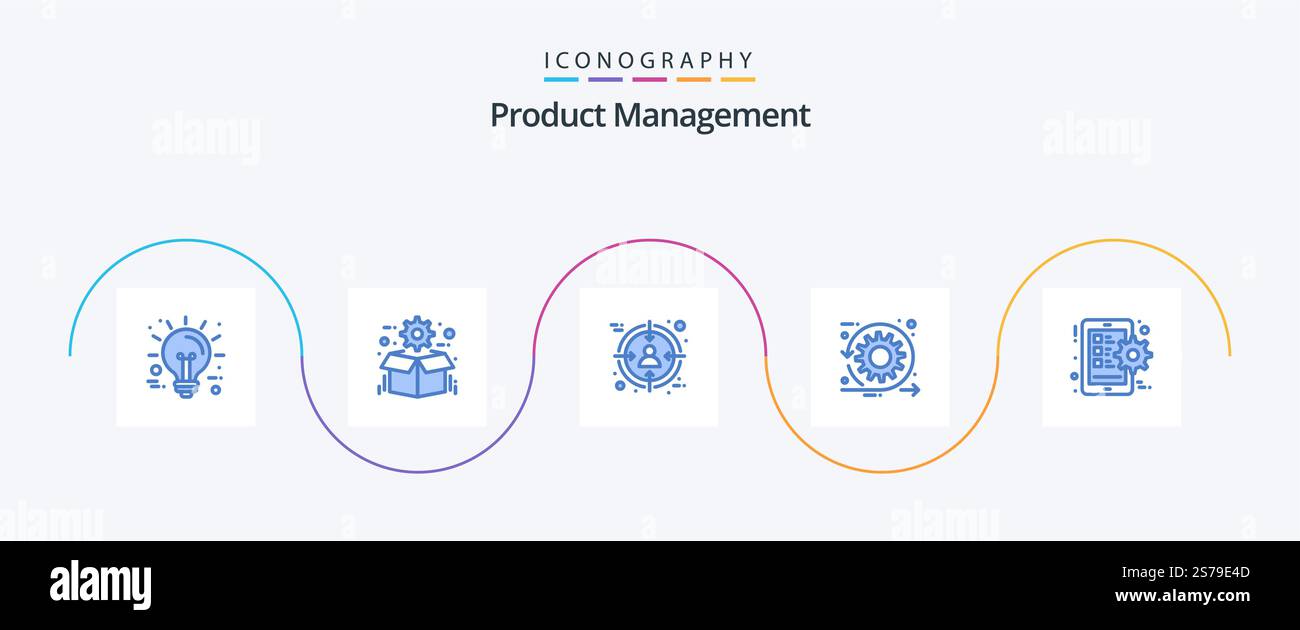 Product Management Blue 5 Icon Pack Including time. scrum. seo. development. target Stock Vector