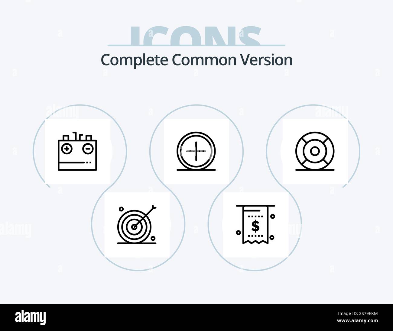 Complete Common Version Line Icon Pack 5 Icon Design. payment. credit. server. card. ui Stock Vector