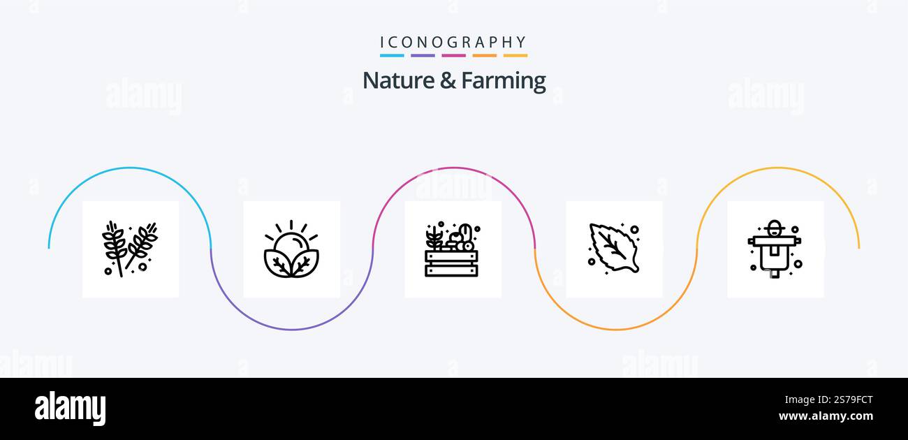 Nature And Farming Line 5 Icon Pack Including farm. leaf. garden. green ...
