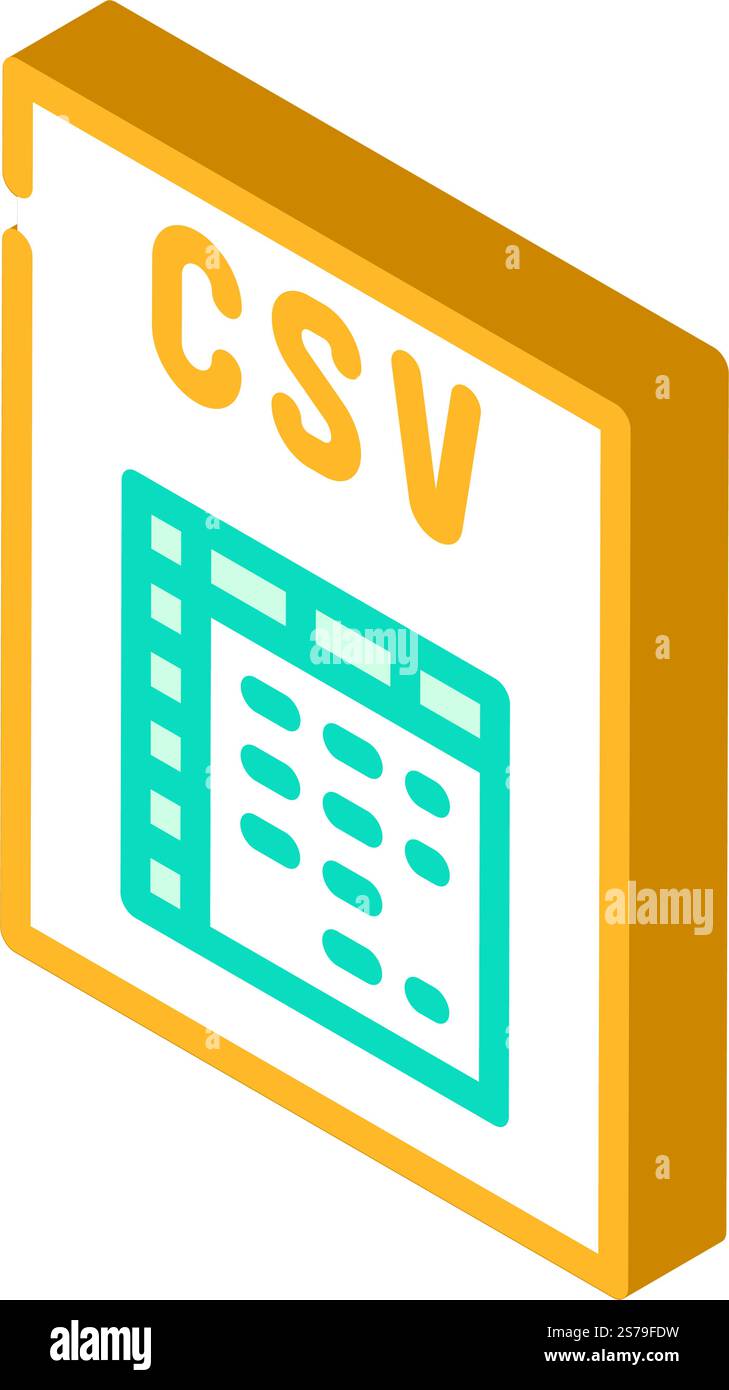 csv file format document isometric icon vector. csv file format document sign. isolated symbol illustration. csv file format document isometric icon vector illustration Stock Vector