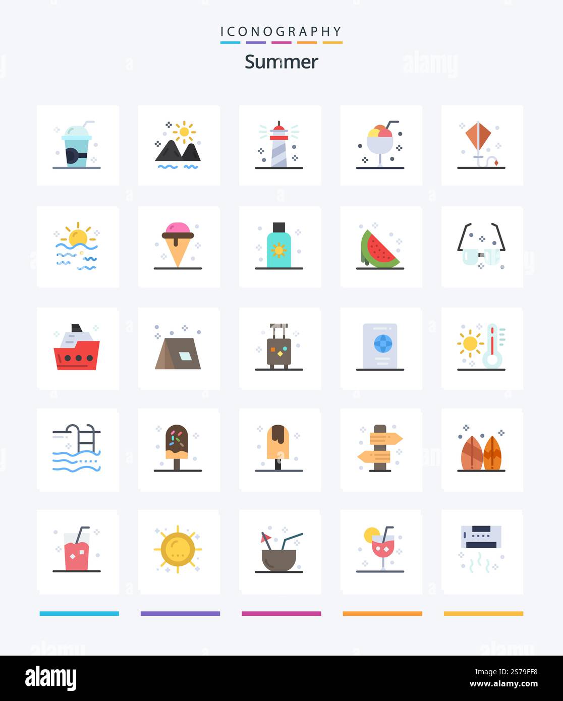 Creative Summer 25 Flat icon pack Such As glass. cream. sea. water ...
