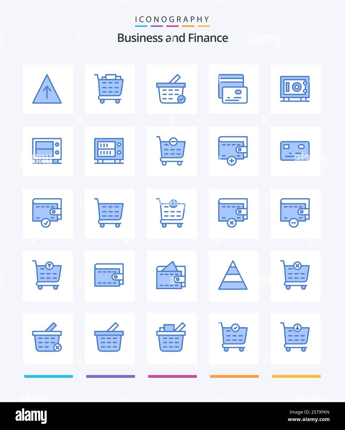 Creative Finance 25 Blue icon pack  Such As wallet. money. pay. shopping cart. checkout Stock Vector