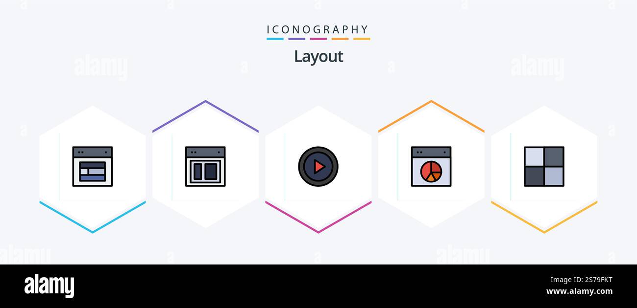 Layout 25 FilledLine icon pack including . grid. ui. ui. layout Stock Vector