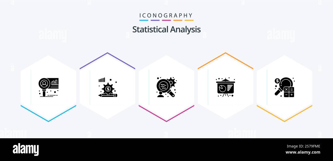 Statistical Analysis 25 Glyph icon pack including marketing. business. consumers research. analysis. poster presentation Stock Vector