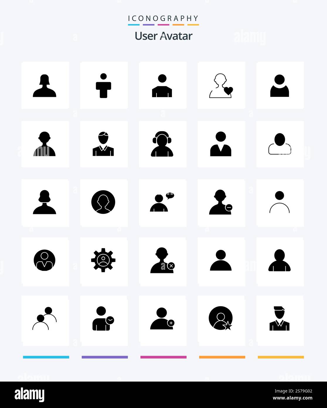 Creative User 25 Glyph Solid Black icon pack  Such As avatar. man. love. human. basic Stock Vector