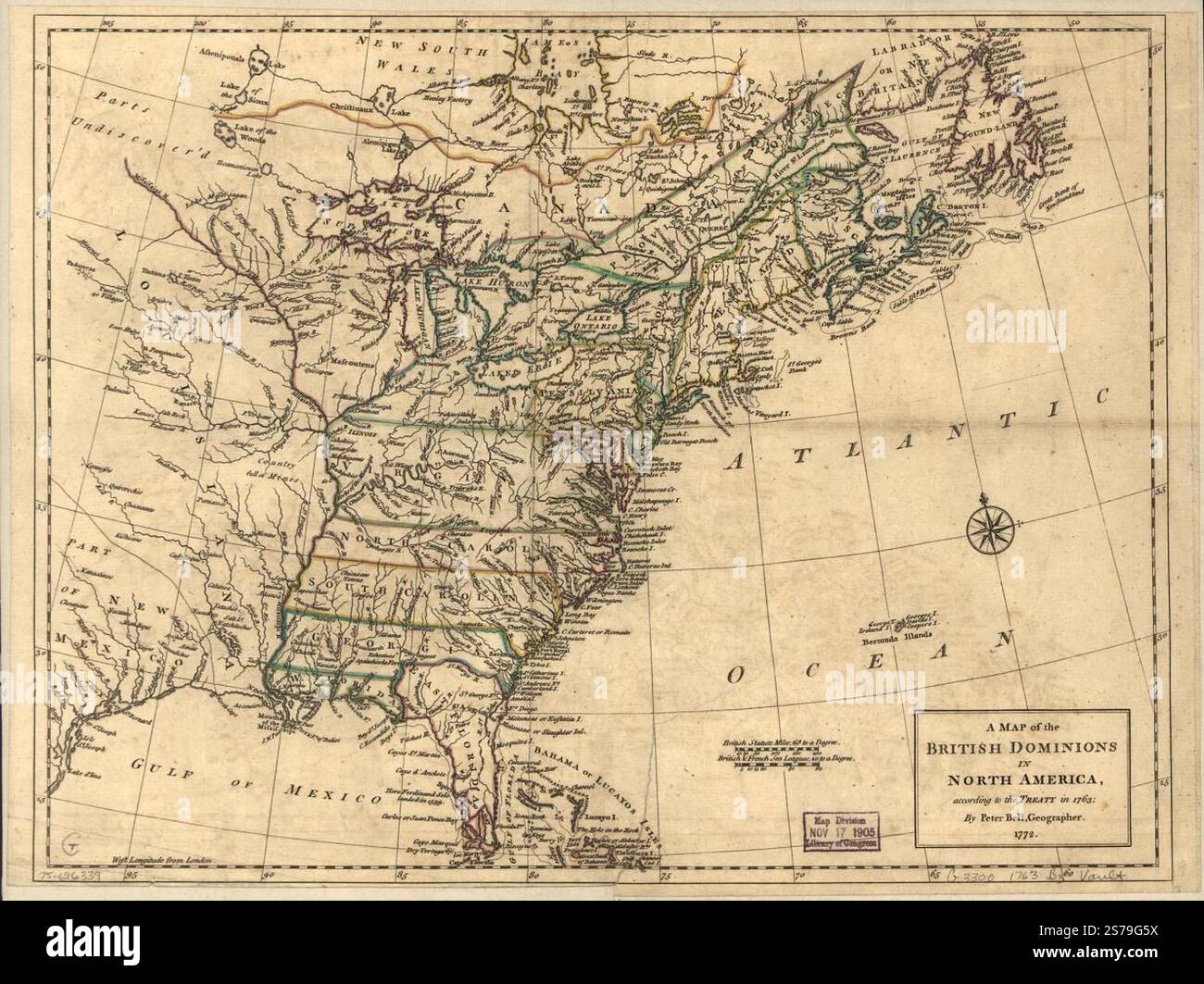 A map of the British dominions - A Map Of The British Dominions In North America According To The Treaty In 1763 1772 By Bell Peter Geographer 2S79G5X 
