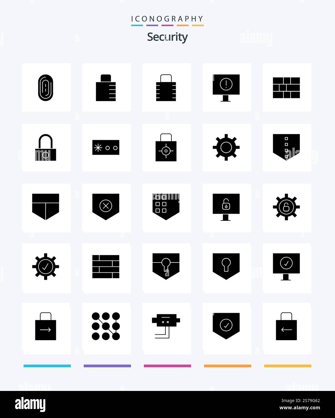Creative Security 25 Glyph Solid Black icon pack  Such As protection. security. error. password. security Stock Vector