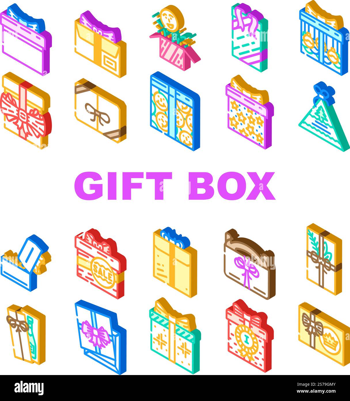 gift box birthday ribbon icons set vector. package surprise, holiday ...