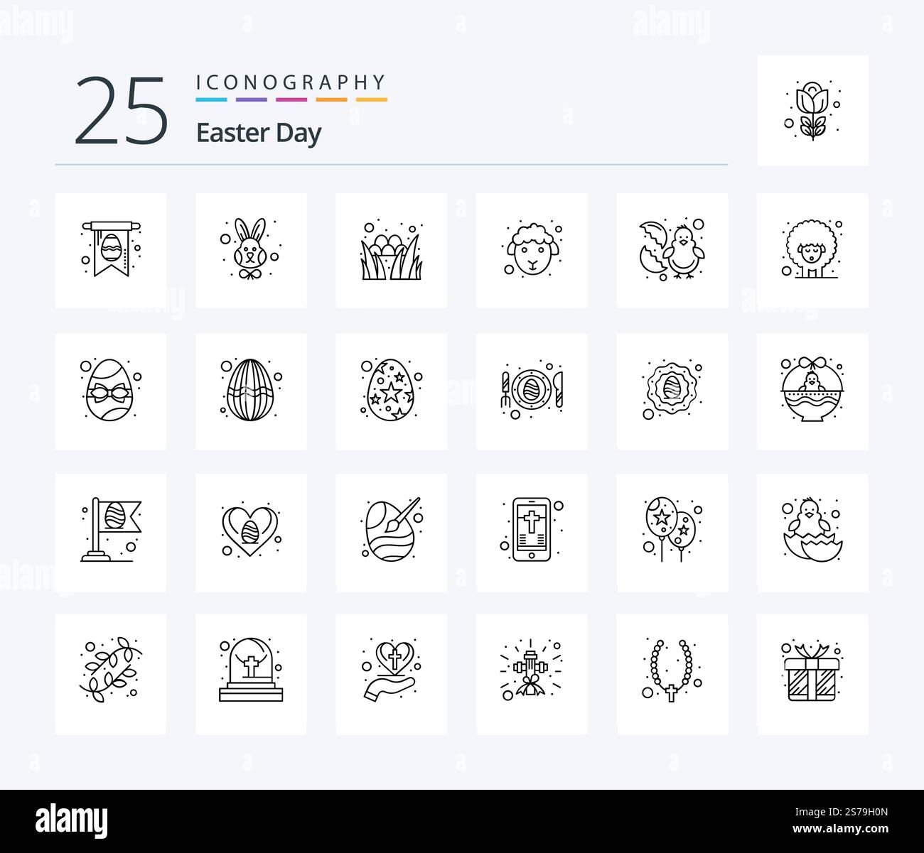 Easter 25 Line icon pack including easter. baby. grass. sheep. easter Stock Vector