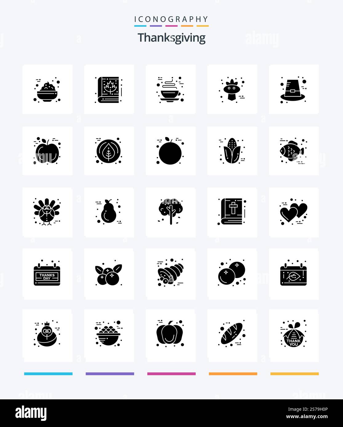 Creative Thanksgiving 25 Glyph Solid Black icon pack  Such As holiday. autumn. coffee. thanksgiving. bird Stock Vector