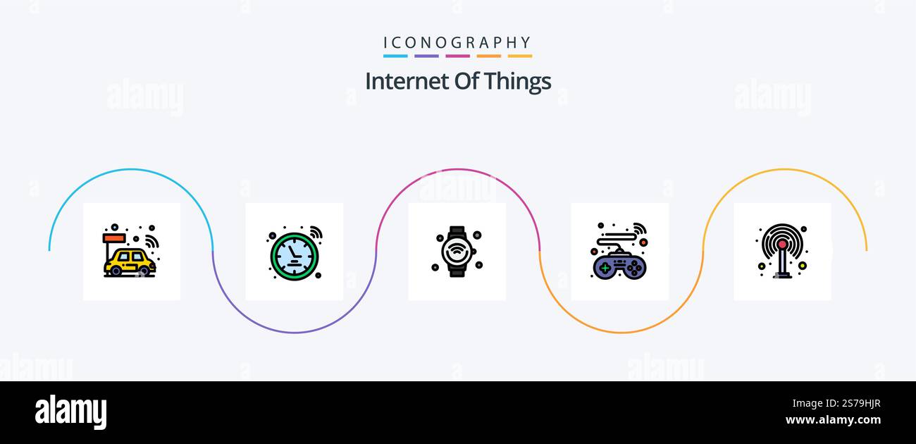 Internet Of Things Line Filled Flat 5 Icon Pack Including router. smart ...