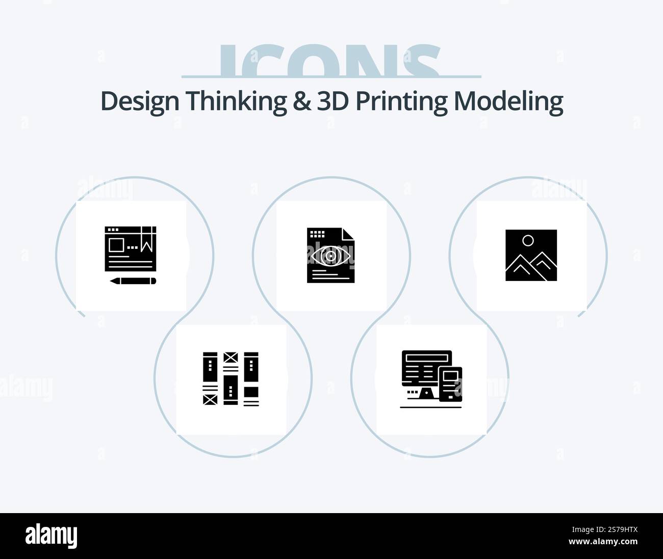 Design Thinking And D Printing Modeling Glyph Icon Pack 5 Icon Design. picture. computing. browser. eye . file Stock Vector