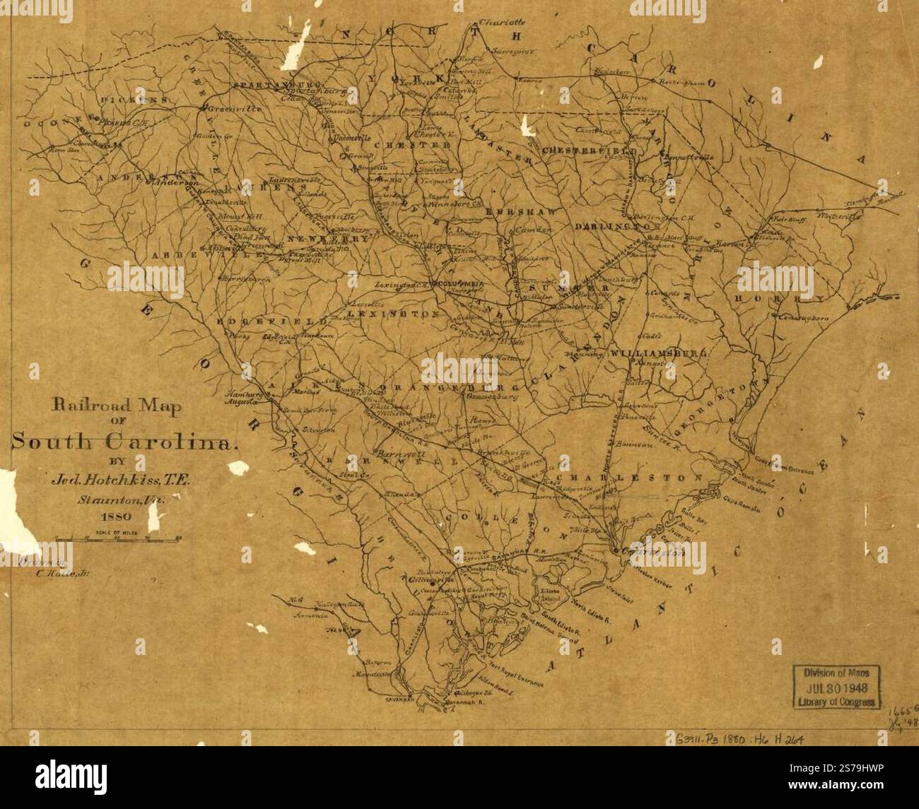 Railroad map of South Carolina by Jed. Hotchkiss, T.E., Stanton, Va ...