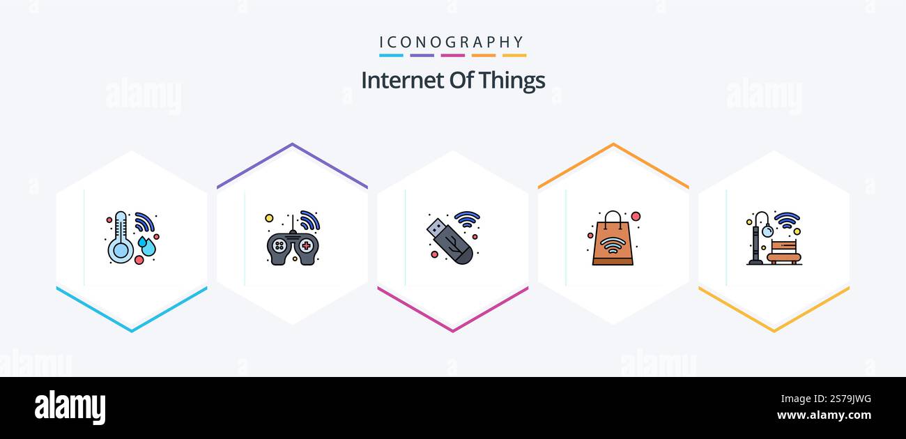 Internet Of Things 25 FilledLine icon pack including . light. data. bench. online shopping Stock Vector