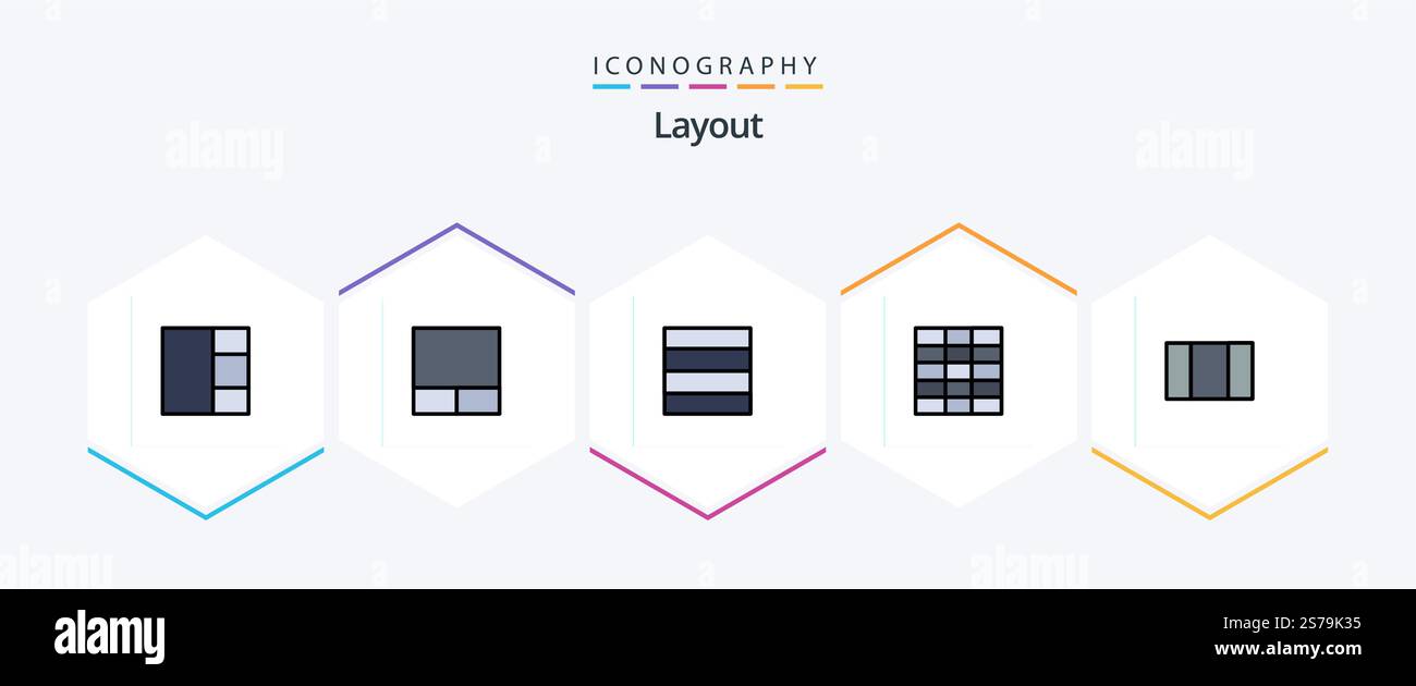 Layout 25 FilledLine icon pack including . Stock Vector