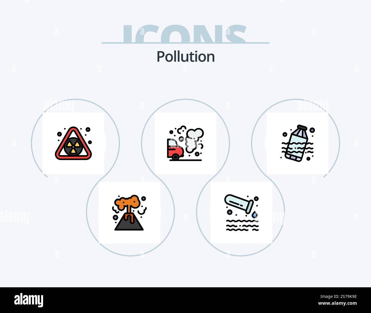 Pollution Line Filled Icon Pack 5 Icon Design. fire. waste. gas ...