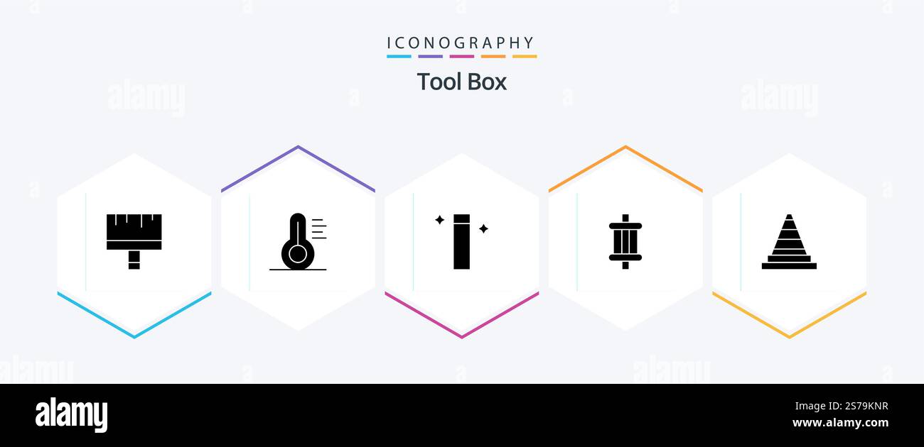 Tools 25 Glyph icon pack including tools. construction. wand. cone. components Stock Vector