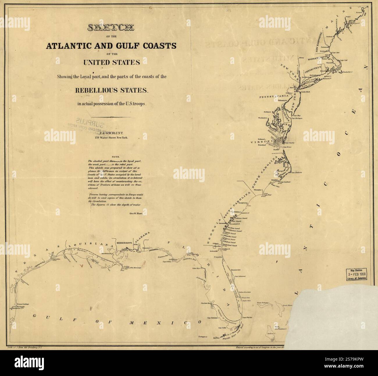 Sketch of the Atlantic and Gulf Coasts of the United States showing the