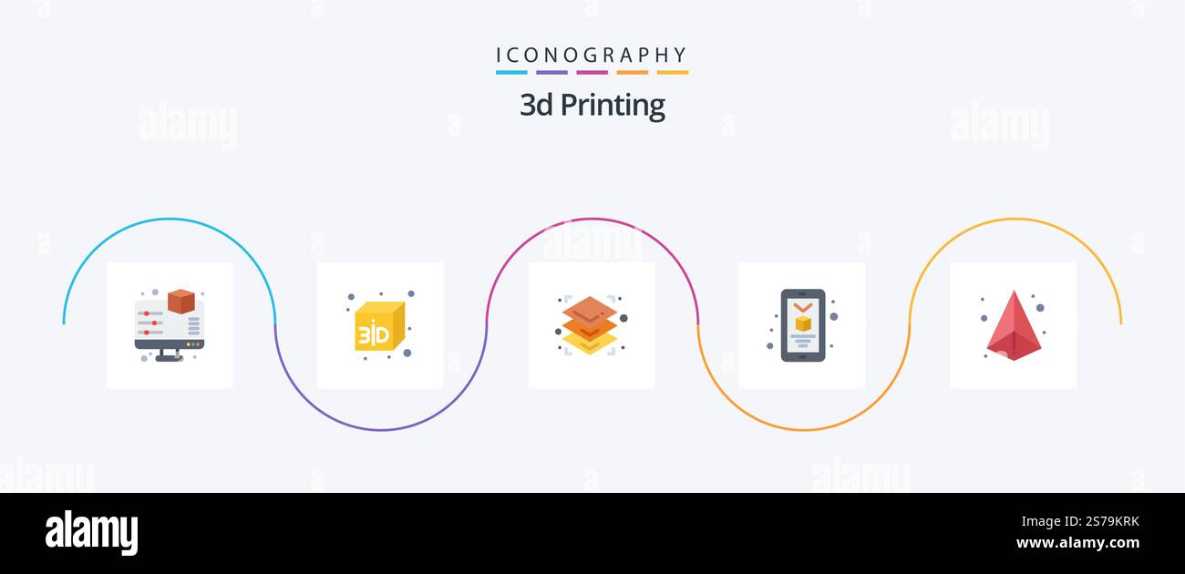 3d Printing Flat 5 Icon Pack Including box. smartphone. 3d. printing ...