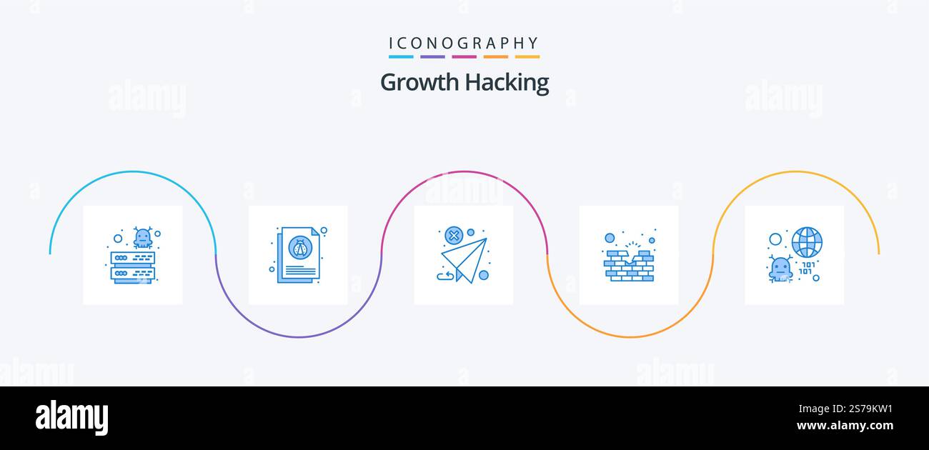 Hacking Blue 5 Icon Pack Including firewall. brick. insect. spam. return Stock Vector
