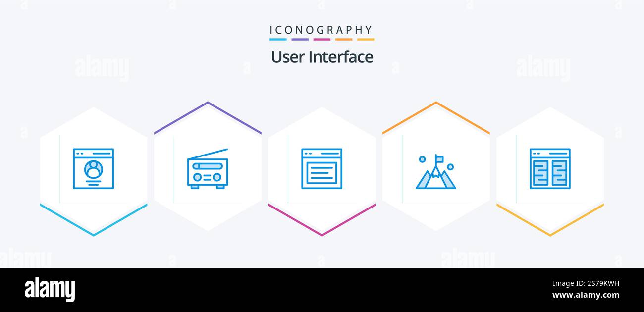 User Interface 25 Blue icon pack including mountain. flag. user. user. interface Stock Vector