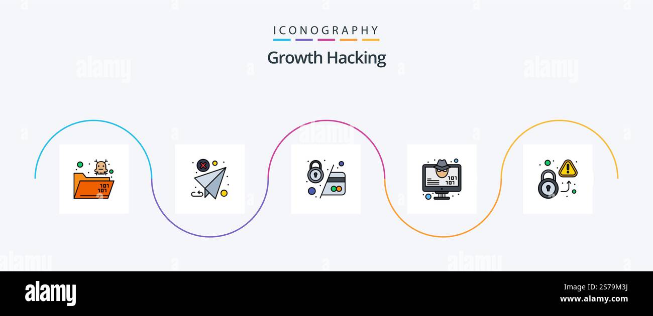 Hacking Line Filled Flat 5 Icon Pack Including virus. hacker. spam. computer. pay lock Stock Vector