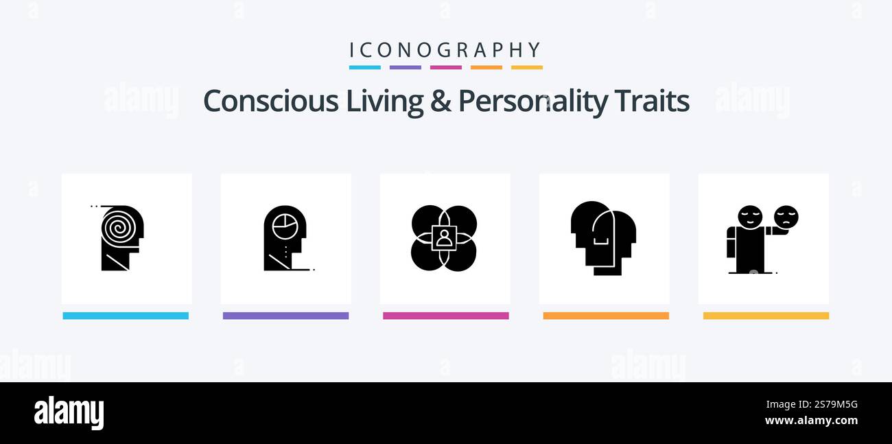 Concious Living And Personality Traits Glyph 5 Icon Pack Including ...