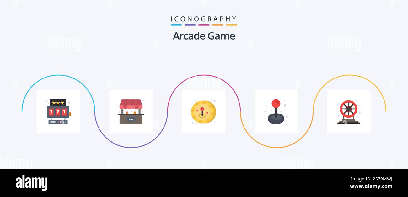 Arcade Flat 5 Icon Pack Including play. fun. joystick. wheel. game ...