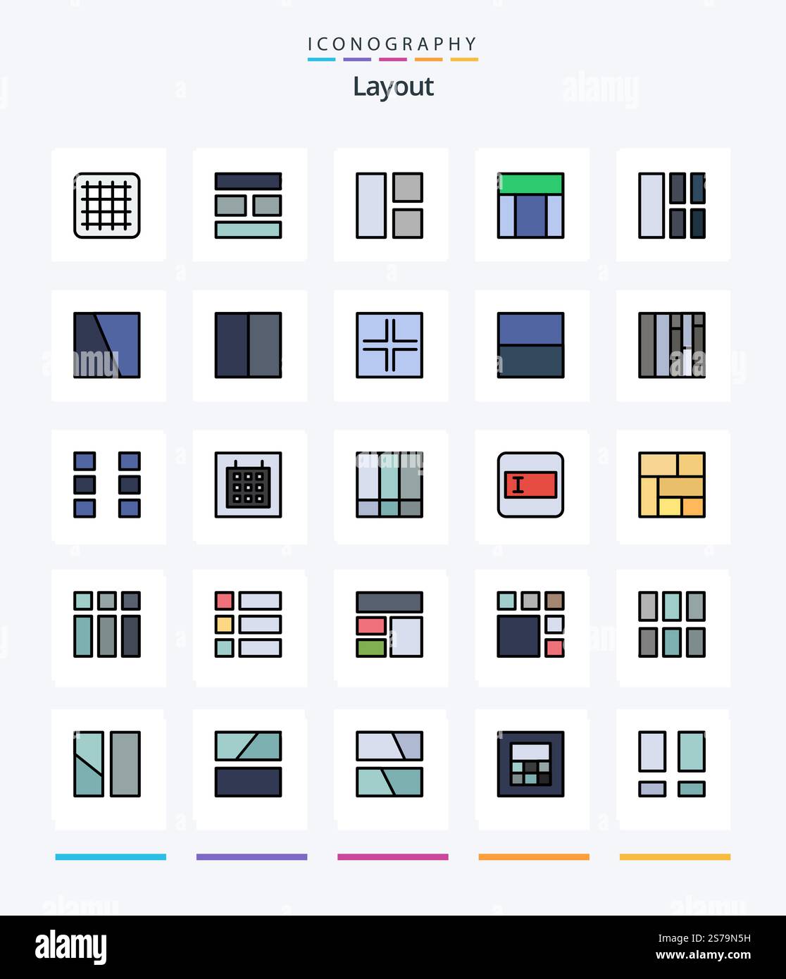 Creative Layout 25 Line FIlled icon pack  Such As workspace. interface. website. grid. interface Stock Vector