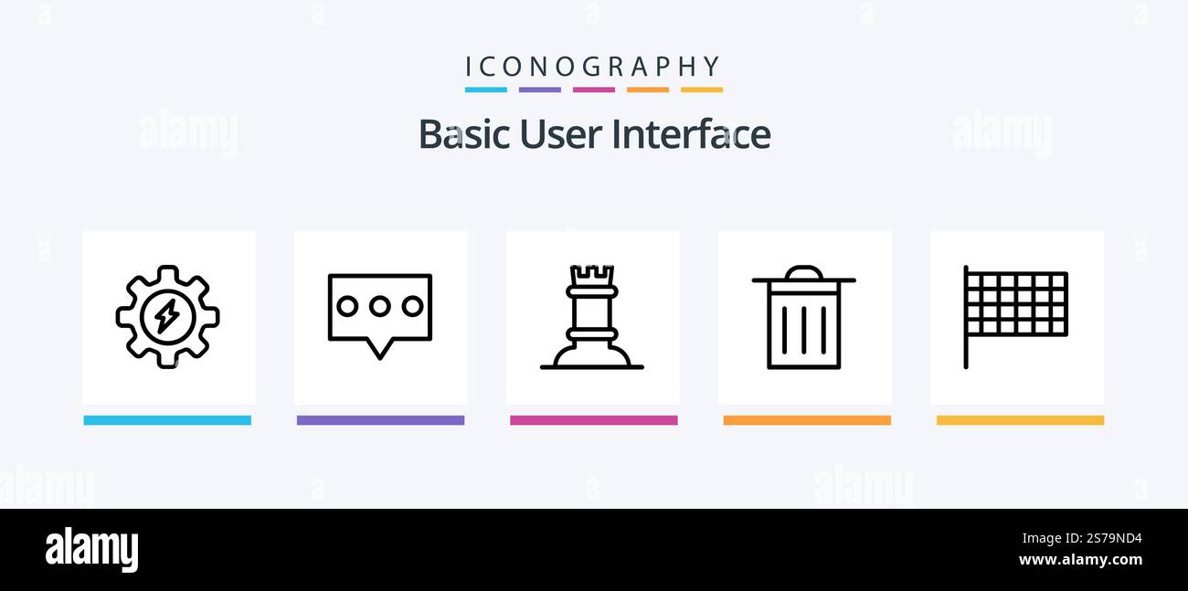 Basic Line 5 Icon Pack Including . mark. ui. flag. user. Creative Icons Design Stock Vector