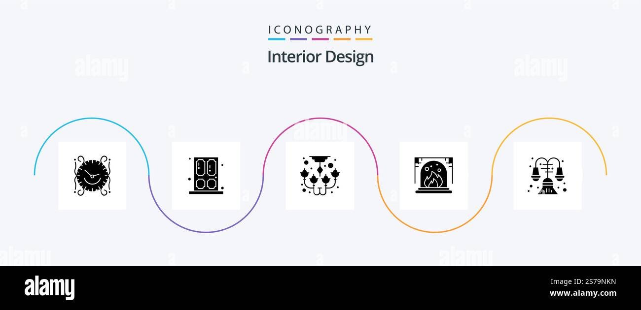 Interior Design Glyph 5 Icon Pack Including house. interior. window ...